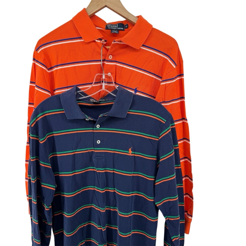 (2‎ PACK) POLO Ralph Lauren Stripes Long Sleeve Pima Cotton Polo Shirt size M